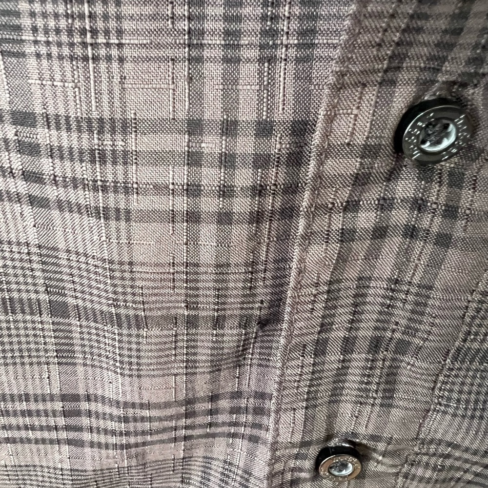 HAGGAR Men's Gray Plaid Collared Button Down Shirt Size XLT Business Casual Work - Picture 3 of 4